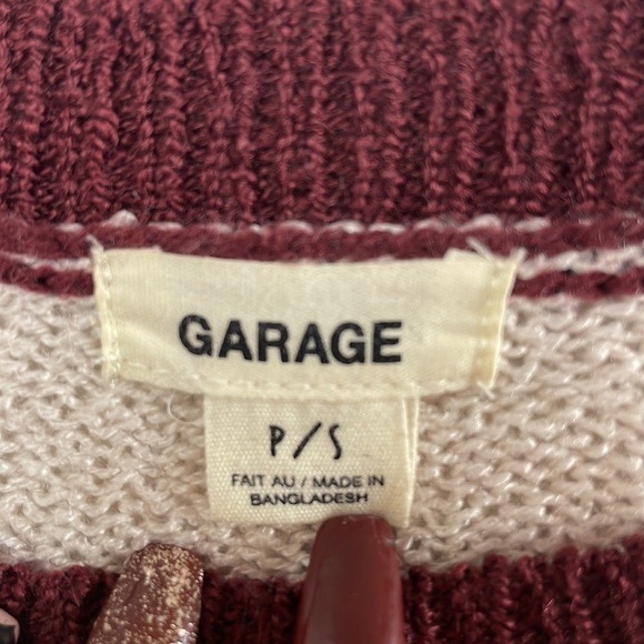 Garage burgundy black and cream striped knit sweater size PS - Picture 3 of 5